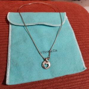 Tiffany & Co. Vintage Silver Open Heart Necklace Snake Chain 16" W/box & Sleeve